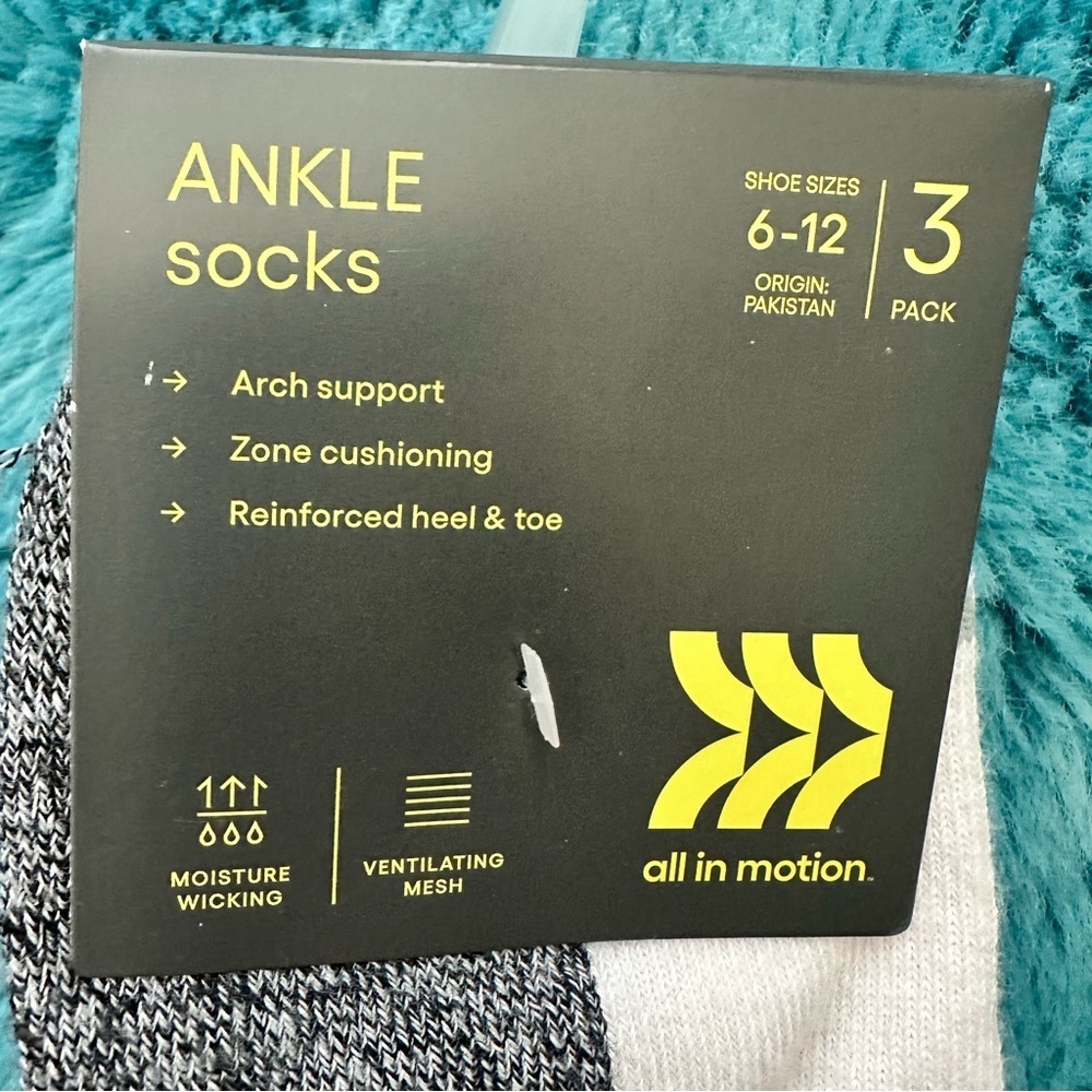 All in Motion Men's Active Ankle Socks 3pk Size 6-12 - Picture 7 of 12